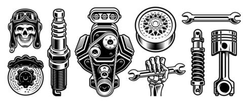 Set of black and white auto parts vector