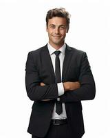 Ai Generative Photo happy businessman standing with arms crossed isolated on white background