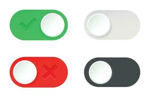 Switch toggle buttons. Realistic switch toggle buttons, set or tree sliders in ON and OFF position. Vector illustration.