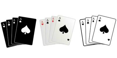 Playing card. Set of playing card vector icons. Gambling game. Four card. Black outline icons.