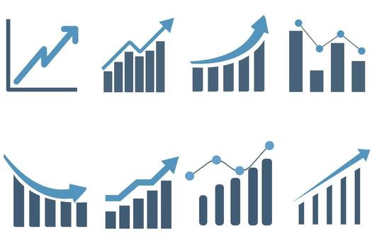 Growth graph. Set of growth graph vector icons. Analytics icon set. Business sucsess icons, infographic concept. Company performance indicator. Growing graph icon graph sign. Vector illustration
