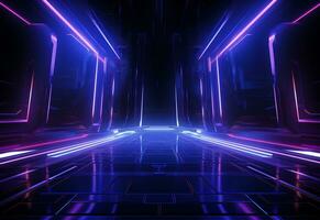 Ai Generative Neon illuminated futuristic backdrop realistic image, ultra hd, high design very detailed photo