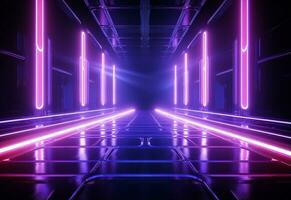 Ai Generative Neon illuminated futuristic backdrop realistic image, ultra hd, high design very detailed photo