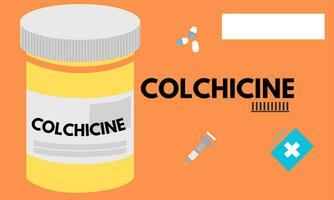 Colchicine tablet close up of medication used to treat gout and Behcet disease, pericarditis, familial mediterranean fever. Vector illustration