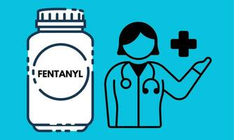 Fentanyl. Fentanyl pills in RX prescription drug bottle illustration vector
