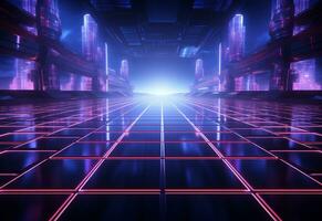 Ai Generative Neon illuminated futuristic backdrop realistic image, ultra hd, high design very detailed photo