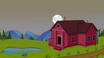 Day to night time lapse seamless loop, sun rises and set country side cartoon animation video