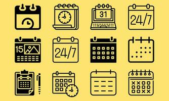 comprobado icono, hora y fecha símbolo en Tres escritorio calendario cubre en pie aislado en azul fondo, mínimo estilo. recordatorio, calendario planificación, agenda vector