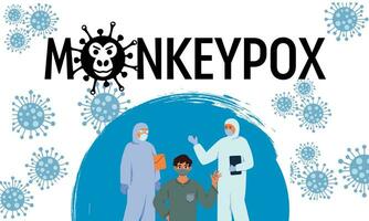 Monkeypox virus banner virus outbreak pandemic design with microscopic view background. Vector illustration