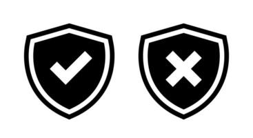 Shield protection with a checkmark and x cross icon vector. Secure and danger sign symbol vector