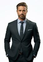 Ai generative Business man in a suit white transparent background photo