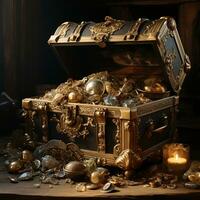 Realistic pirate treasure chest ai photo