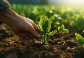 Ai generative Farmer's hands over farm plants realistic image, ultra hd, high design very detailed photo