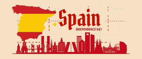 Spain national day banner for independence day anniversary. Flag of Spain and modern geometric retro abstract design vector