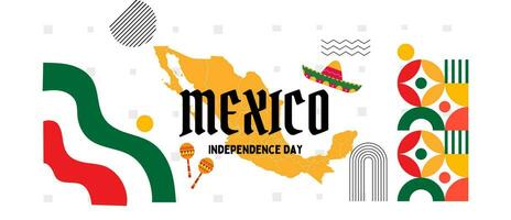 Mexico national day banner for independence day anniversary. Flag of Mexico and modern geometric retro abstract design vector