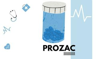 prozac médico pastillas en rx prescripción fármaco botella para mental salud vector ilustración