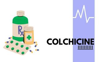 Colchicine tablet close up of medication used to treat gout and Behcet disease, pericarditis, familial mediterranean fever. Vector illustration