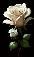flor blanco Rosa en negro fondo, fondo de pantalla, diseño, ai generado foto