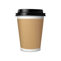 Paper cup with empty copy space. Disposable paper and plastic tableware template for hot drinks. Vector illustration