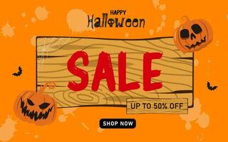 Yellow background halloween horizontal sale banner template vector