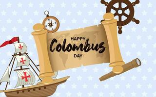 Decorative flat design columbus day background.  america discovery celebration, travel and history vector