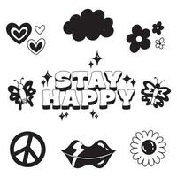 Set of hand drawn retro groovy elements. hippy collection. vector illustration