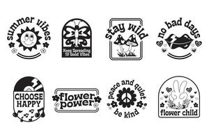 Set of Retro hand drawn groovy badges hippy badges vector illustration