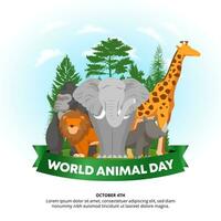 Square World Animal Day background with animals and trees vector