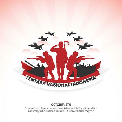 Square Hari Ulang Tahun Tentara Nasional Indonesia or Indonesian National Armed Forces Birth Day with silhouette army