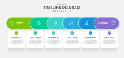 Infographic template for business. 6 Steps Modern Timeline diagram with roadmap and rounded rectangle topic charts, presentation vector infographic.