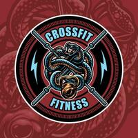 crossfit gym fitness snake mascot round badge logo design vector