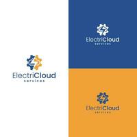 Modern and simple logo combination of clouds, gears and lightning. vector