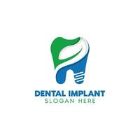 Tooth Implant Logo with Leaf Vector Design