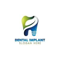 Tooth Implant Logo with Leaf Vector Design