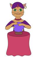 Cat fortune teller. Reading the future in magic ball. Magic and esoteric. Vector flat illustration.