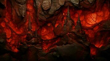 Cave wall texture with red rocks background AI Generated photo