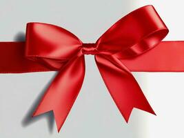 Red ribbon with bow isolated on white background. Ai Generative. photo