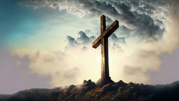 Holy cross symbolizing the death and resurrection of Jesus Christ. Ai Generative. photo