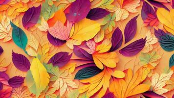 Illustration autumnal autumn - Many floral leaves with gradient, top view, seamless pattern. Ai Generative. photo