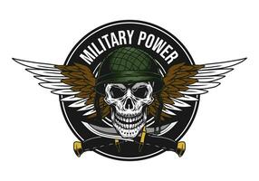 military design with skull and wing drawing vector