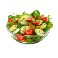 Green salad with avocado tomato cucumber and fresh vegetables ai generative png