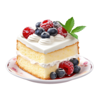 Fresh milk cake piece with fruits ai generative png
