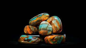 Colorful opal gemstones on dark background AI Generated photo