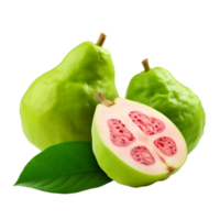Fresh green fruit guava with leaves ai generative png