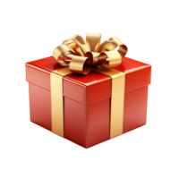 christmas red gift box with golden ribbon bow ai generative png