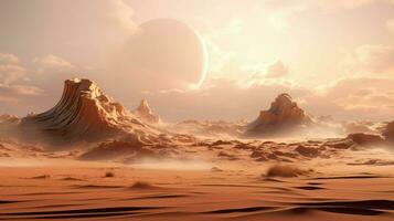 Alien planet landscape with mountains AI Generated photo