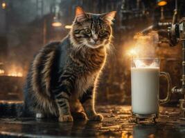 Cute cat with beautiful background creative AI design. photo