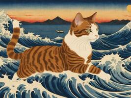Cute cat with beautiful background creative AI design. photo