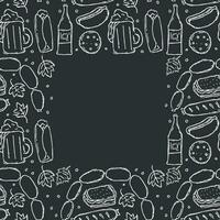 Oktoberfest frame with place for text. Doodle oktoberfest background with beer and meet. vector