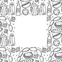 Oktoberfest frame with place for text. Doodle oktoberfest background with beer and meet. vector